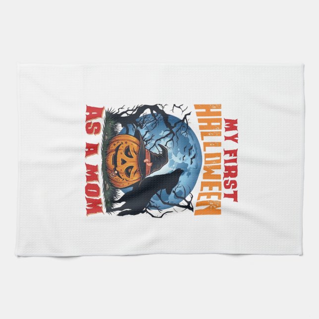 Erstes Halloween Als Mutter Kürbis Wolf Mond_1 Geschirrtuch (Horizontal)