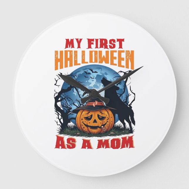 Erstes Halloween als Mutter-Kürbis-Wolf-Mond Große Wanduhr (Vorderseite)