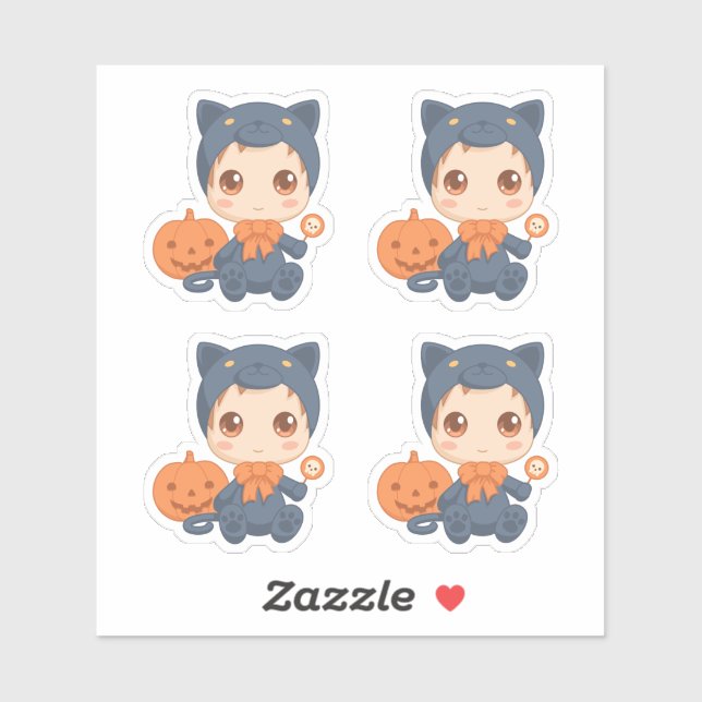 erstes Halloween Baby Black Cat Kostüm Set 4 Aufkleber (Blatt)