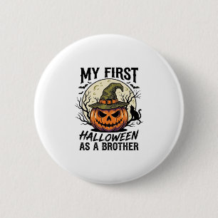 Erstes Halloween Bruder Vintage-Kürbis-Mond-Shirt Button