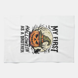 Erstes Halloween Bruder Vintage Kürbis Mond Shirt Geschirrtuch