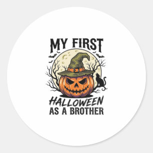 Erstes Halloween Bruder Vintage Kürbis Mond Shirt Runder Aufkleber