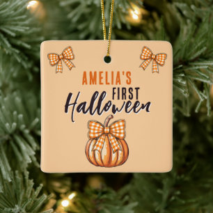 Erstes Halloween-Kürbis-Schleife für Babys Keramikornament