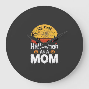 Erstes Halloween Mama Vintage Sonnenuntergang Desi Große Wanduhr