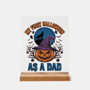 Erstes Halloween Papa Vintage Kürbis Wolf Shirt_1 Acrylschild