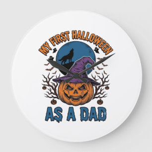 Erstes Halloween Papa Vintage Kürbis Wolf Shirt_1 Große Wanduhr