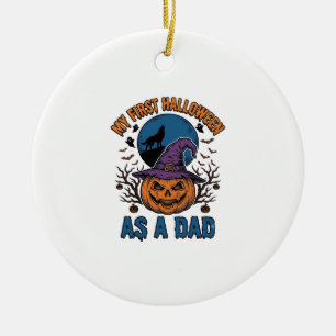 Erstes Halloween Papa Vintage Kürbis Wolf Shirt_1 Keramik Ornament