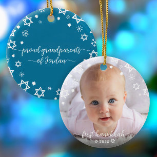 Erstes Hanukkah für das Baby mit Sternen und Schne Keramik Ornament
