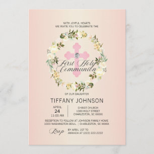 Erstes heilige Kommunion rosa Quer-MIT Einladung