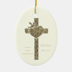 Erstes heilige Kommunions-Kreuz mit Taube und Keramik Ornament