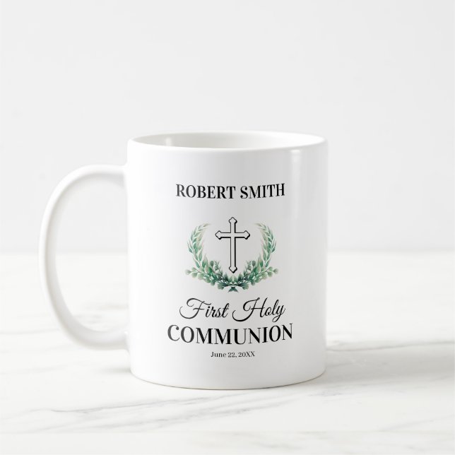 Erstes heiliges Abendmahl mit grünem Blatt  Kaffeetasse (Links)