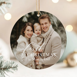 Erstes Jahr als Mama und Papa Weihnachtsfoto Keramik Ornament