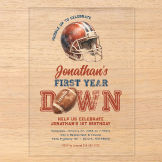 Erstes Jahr Down Football 1. Geburtstag Acryleinladungen