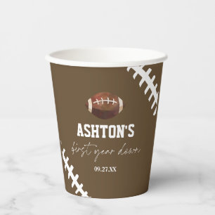 Erstes Jahr Down Football Brown 1. Geburtstagsfeie Pappbecher