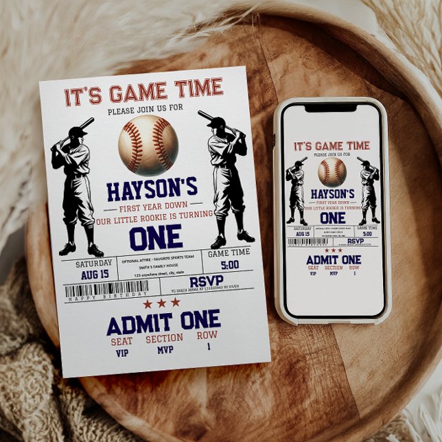 Erstes Jahr im Baseball 1. Geburtstag Party Einladung (Von Creator hochgeladen)