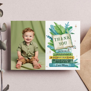 Erstes Kapitel Storybook Geburtstag Foto Dankeskarte