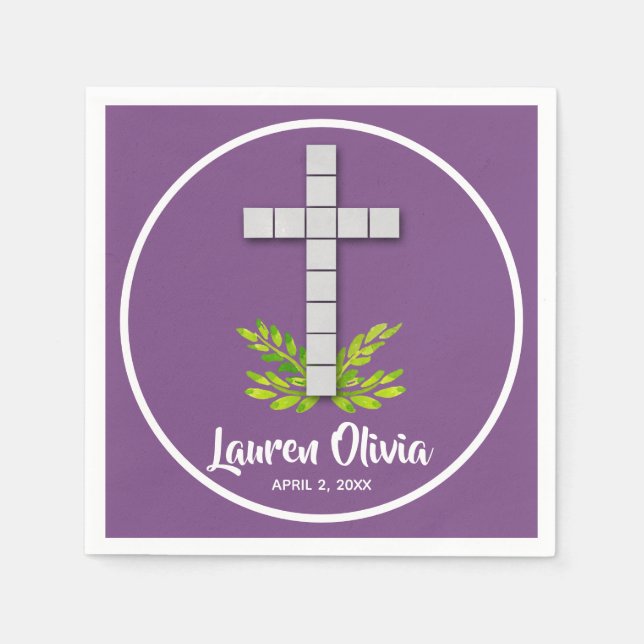 Erstes Kommunenkreuz auf Lila Serviette (Vorderseite)