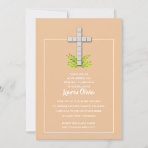 Erstes Kommunenkreuz auf Peach-Einladungen