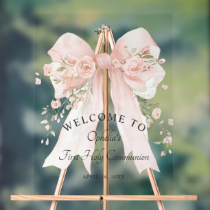 Erstes Kommunion Mädchen Florales Rosa Band Acrylschild