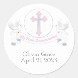 Erstes Kommunionsbanner mit Tauben Runder Aufkleber