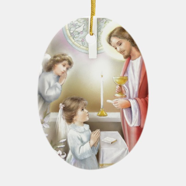 Erstes Mädchen der heiligen Kommunion Keramik Ornament (Vorne)