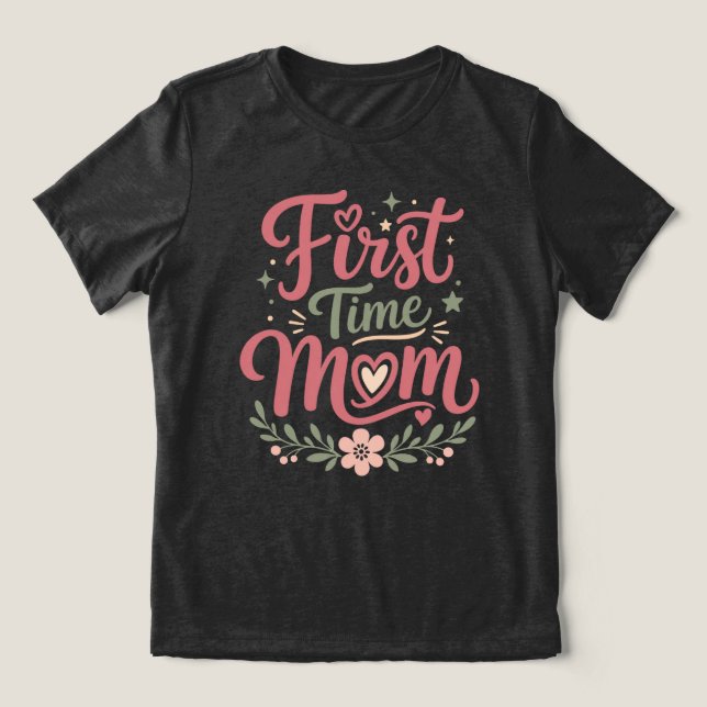 Erstes Mal Mama Süßes Florales Mutterdesign Tri-Blend Shirt (Design Vorderseite)