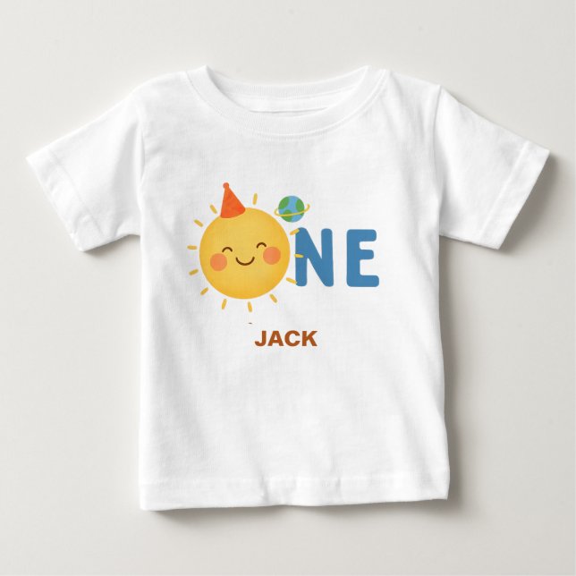 Erstes Mal um die Sonne Personalisiertes Kindershi Baby T-shirt (Vorderseite)