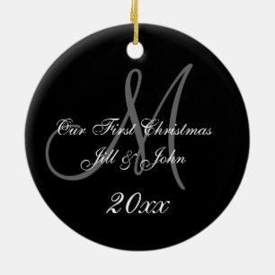 Erstes Monogramm des Paares Weihnachtsder Keramik Ornament
