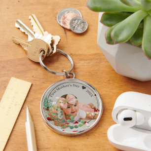 Erstes Muttertags-Custom-Babysfoto Mit Jahr Schlüsselanhänger