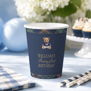 Erstes Navy-Karobär-Bärchen-Geburtstag Pappbecher