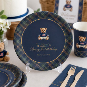 Erstes Navy-Karobär Teddybär Jungen-Geburtstag Pappteller