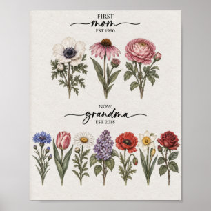 Erstes Oma-Mama-Blau- und Rosa-Geburtsblumen-Po Poster