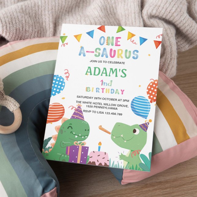 Erstes Party zum 1. Geburtstag Dinosaur & Cake Einladung (Von Creator hochgeladen)
