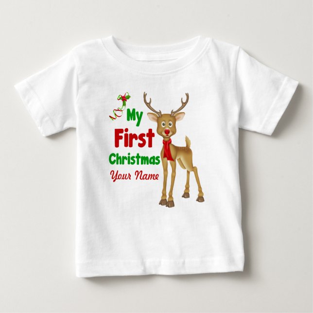 Erstes Ren des Babys Weihnachts Baby T-shirt (Vorderseite)