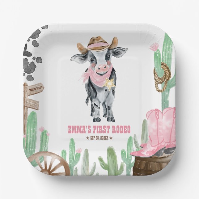 Erstes Rodeo 1. Geburtstag Babykuh Pappteller (Vorderseite)