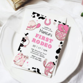 Erstes Rodeo 1. Geburtstag pinkfarbenes Foto Gebur Einladung