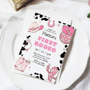 Erstes Rodeo 1. Geburtstag rosa Mädchen Foto Gebur Einladung