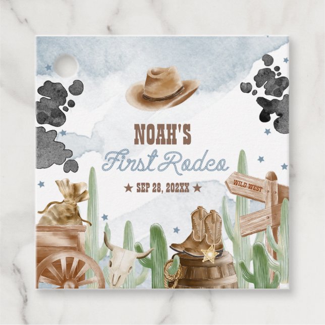 Erstes Rodeo 1. Geburtstag Rustikaler Wilder Weste Geschenkanhänger (Vorderseite)