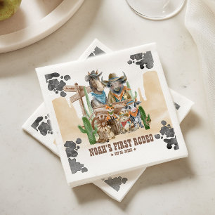 Erstes Rodeo 1. Geburtstag Süße Tiere Wilder Weste Serviette