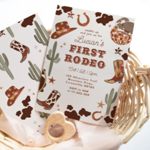 Erstes Rodeo 1. Geburtstag Wilder Westen Cowboy Einladung