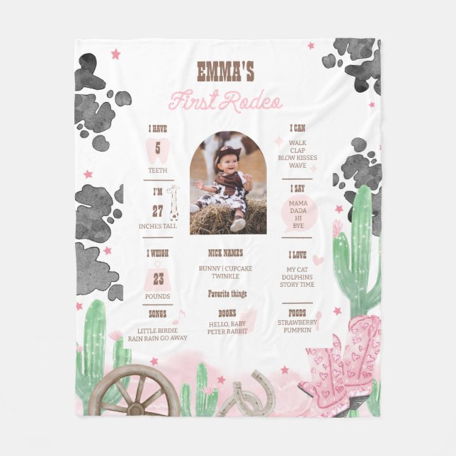 Erstes Rodeo Boho Wild West Meilenstein-Schild  Fleecedecke (Vorderseite)