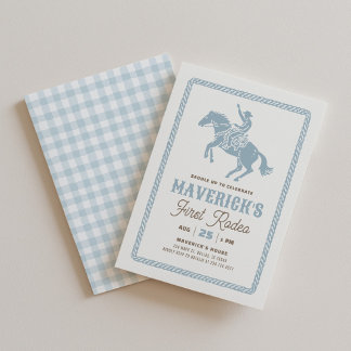 Erstes Rodeo Boy Blue Gingham 1. Geburtstag Einladung