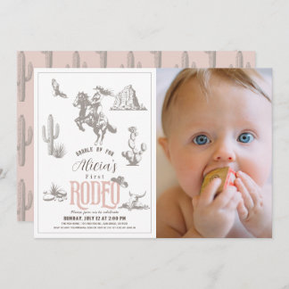 Erstes Rodeo Cowgirl Pink 1. Geburtstag Foto Einladung