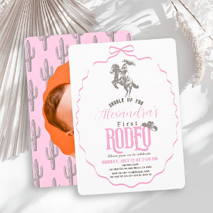 Erstes Rodeo Cowgirl Rosa Schleife Foto 1. Geburts Einladung