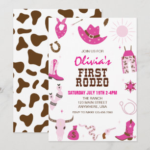 Erstes Rodeo Hot Pink Western 1. Geburtstag Einladung