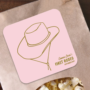 Erstes Rodeo Pink Cowgirl Hut 1. Geburtstag Aufkle Quadratischer Aufkleber