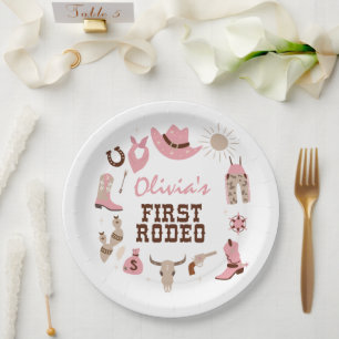 Erstes Rodeo Pink Western Cowboy 1. Geburtstag Pappteller