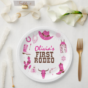 Erstes Rodeo Pink Western Cowboy 1. Geburtstag Pappteller