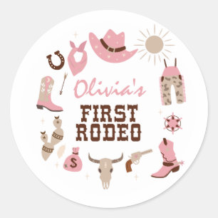 Erstes Rodeo Pink Western Cowboy 1. Geburtstag Runder Aufkleber