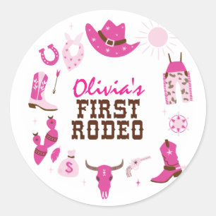Erstes Rodeo Pink Western Cowboy 1. Geburtstag Runder Aufkleber